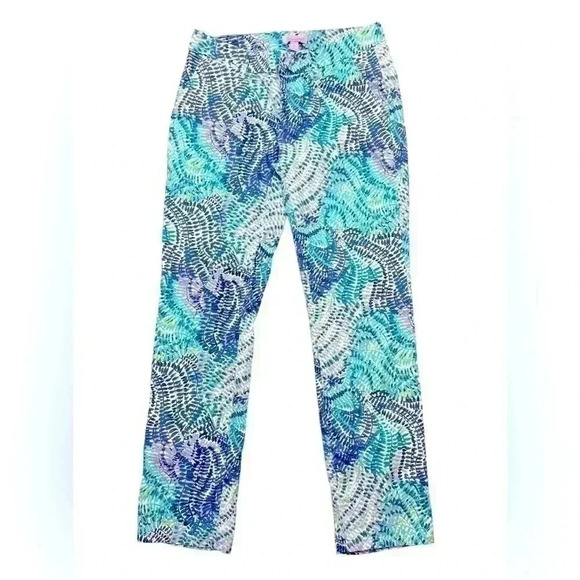 Lilly Pulitzer Shana Blue Current Fantasea Stretch Crop Pant Size 2 - Picture 3 of 7